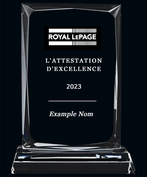 Trophe en Cristal Prix Excellence MC de Royal LePage MD